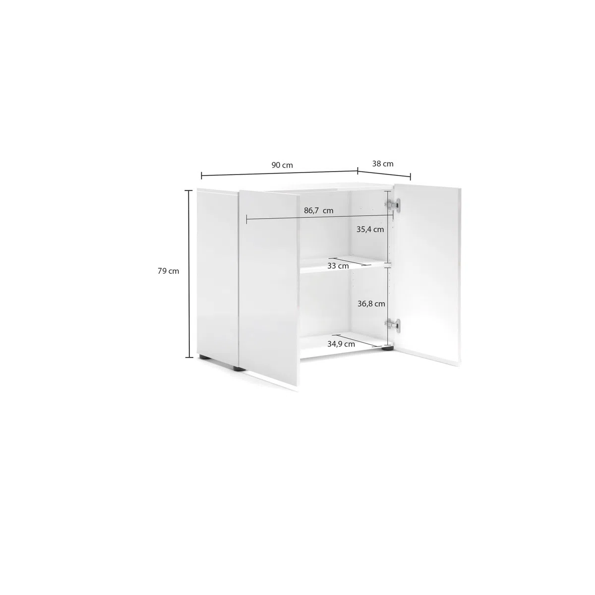 Dmora - Credenza Abeba, Buffet da soggiorno, Madia da salotto, Dispensa da cucina, Made in Italy, 90x38h79 cm, Bianco lucido