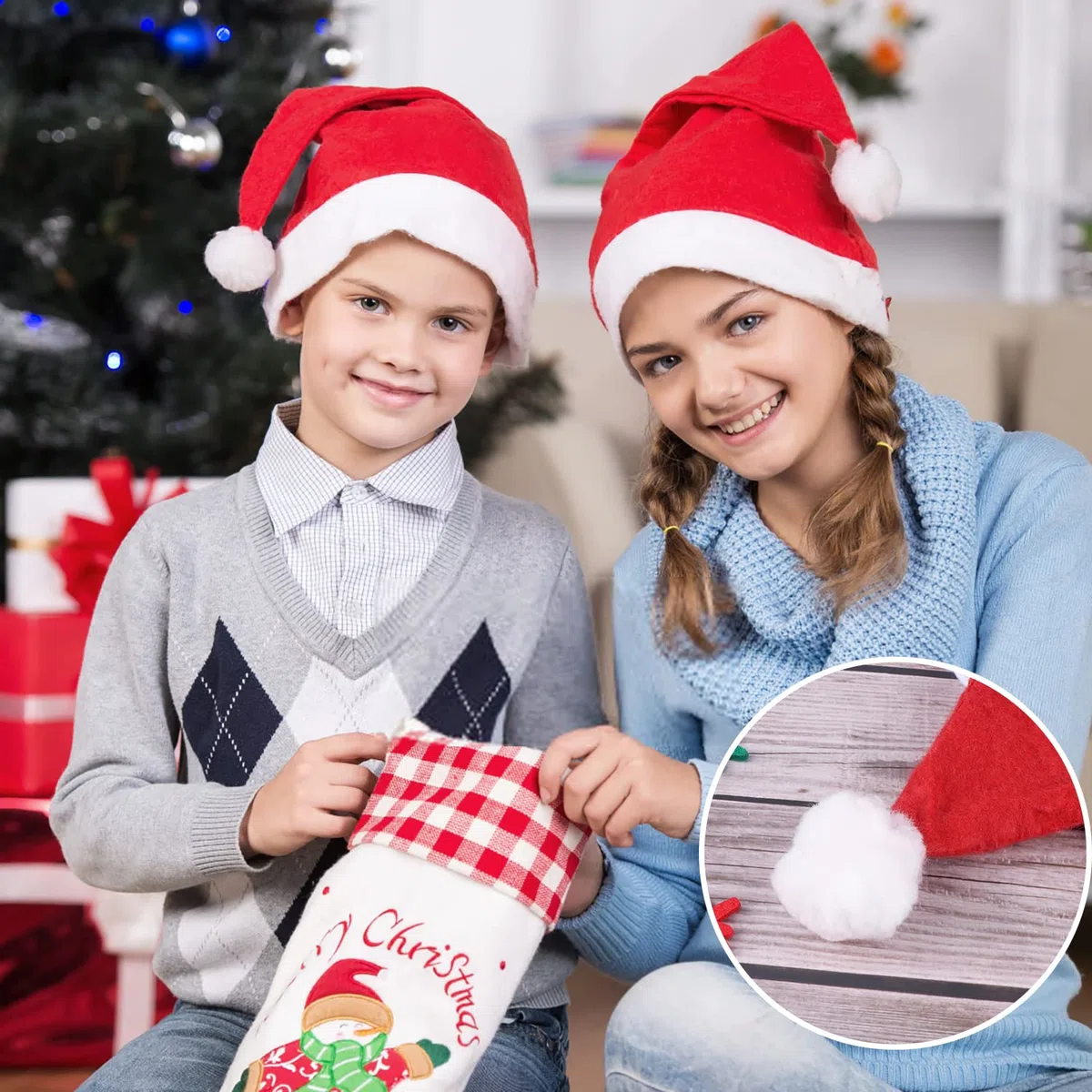 JSMTKJ 12 Cappelli di Babbo Natale, Cappello di Natale Unisex, Comodo da Indossare, 24 cm x 32 cm