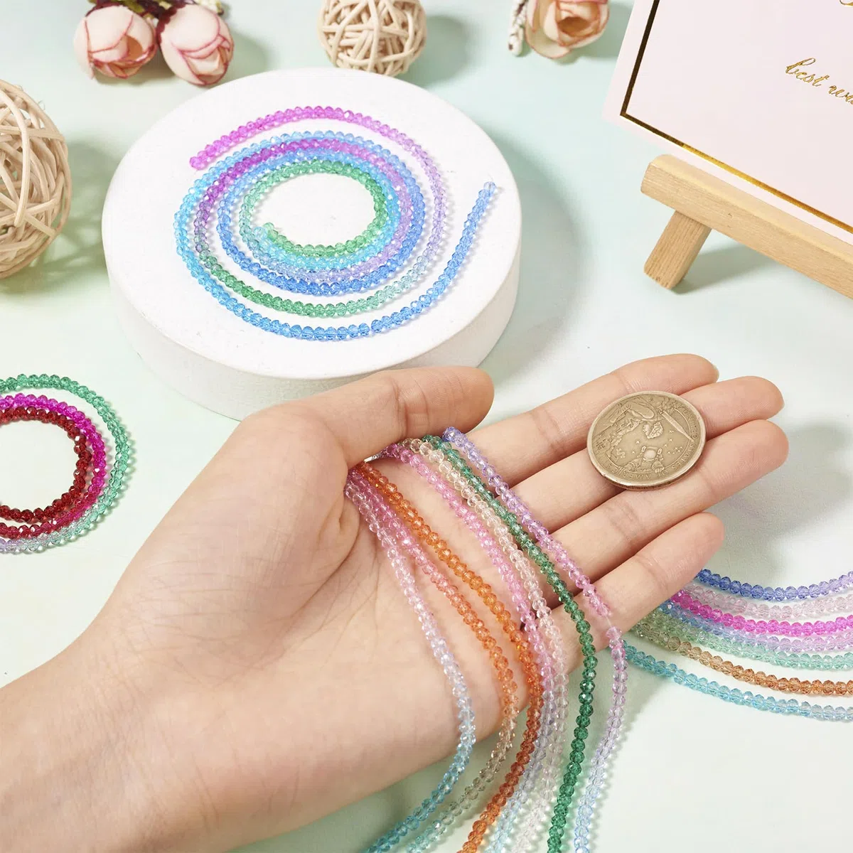 FASHEWELRY - 20 fili di perline di vetro trasparente, 3 mm, perline sfaccettate a rondelle colorate, distanziatori liberi per braccialetti e collane, bigiotteria fai da te