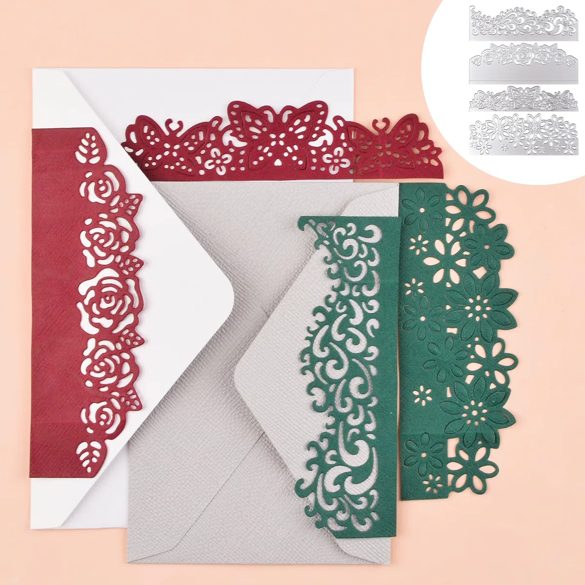 4 fustelle per la creazione, fustelle in metallo per scrapbooking con cornice in pizzo o per biglietti di auguri fai da te, cartolina, album, creazione di biglietti