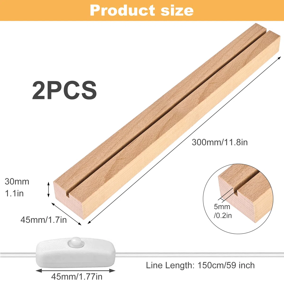 Vegena BY-YQ-TongCao - Base luminosa a LED in legno, con interruttore USB, per display da tavolo, in acrilico, lunghezza 30 cm, luce bianca calda, 2 pezzi