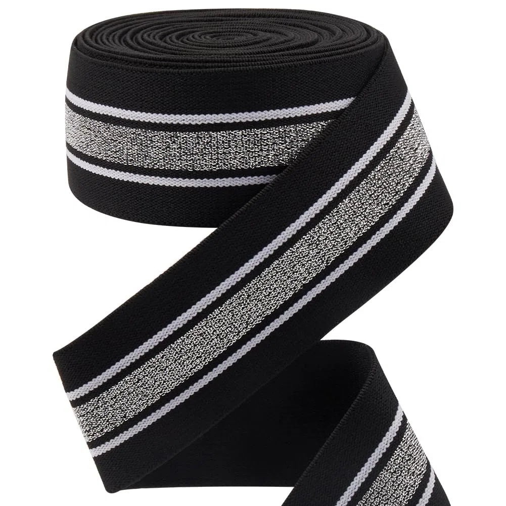 GORGECRAFT 4.3 m 40mm di Larghezza Fascia Elastica A Strisce Bianche e Argento Nera Piatta Elastica per Cucire Lavorare A Maglia Nastro per Fai da Te Fascia per Capelli Borse Indumenti Accessori
