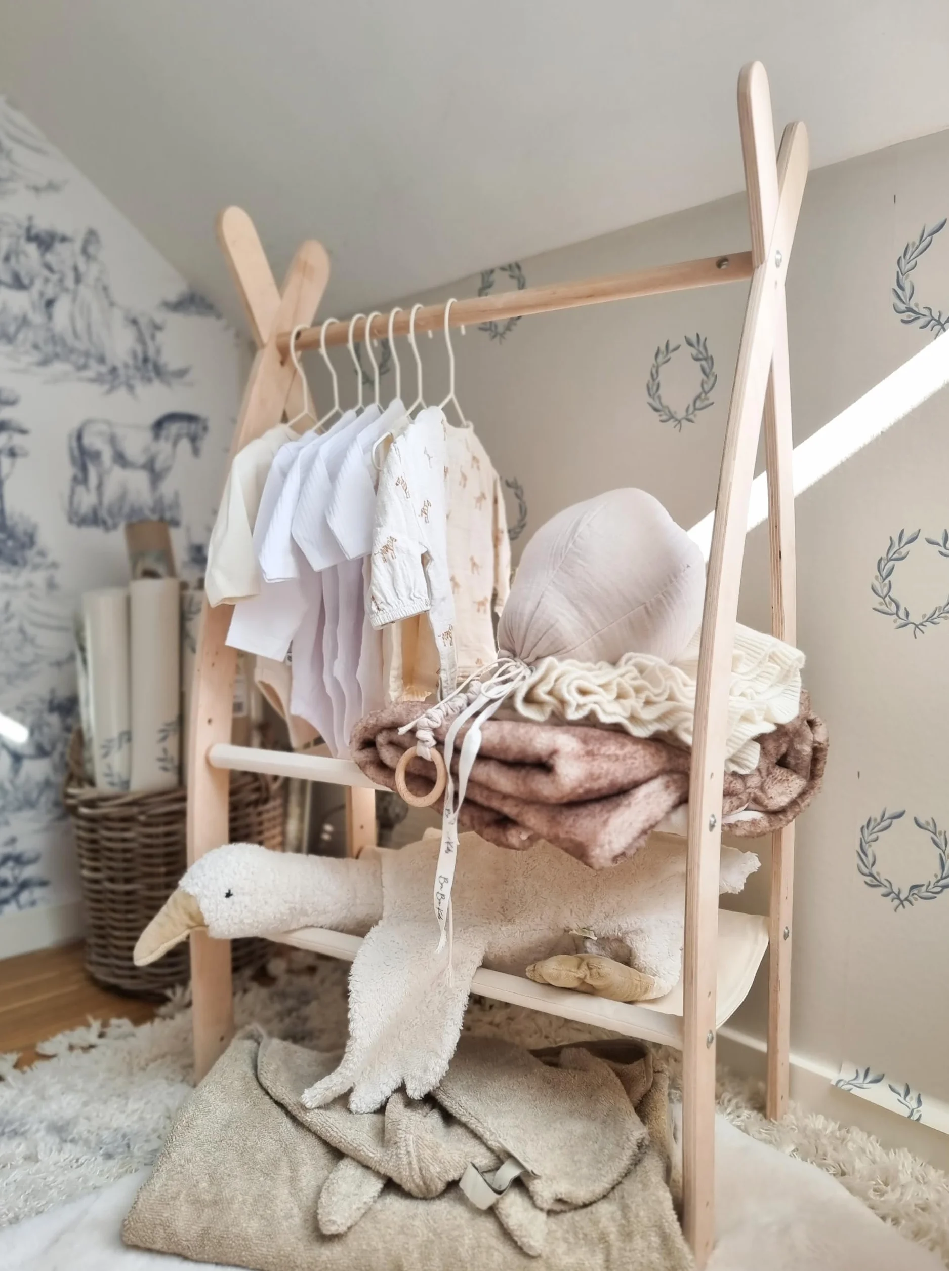 MAMOI® Armadio per Bambini in Legno 95x106x32cm / 53x95x32cm | Appendiabiti bambini da terra | Porta abiti | Guarderoba bambini per la cameretta | Armadio | 100% ECO | Prodotto nell'UE