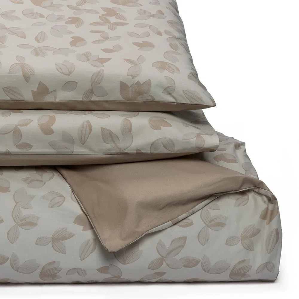 Foppapedretti Notte & Natura Sacco Copripiumino letto matrimoniale completo di 2 federe; Foglie Sabbia 100% cotone Percalle, Made in Italy