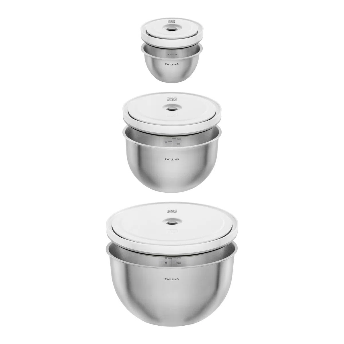 Zwilling - Set di 6 insalatiere sottovuoto Fresh and Save - 12-18-24 cm, acciaio inossidabile, argento - ZWILLING