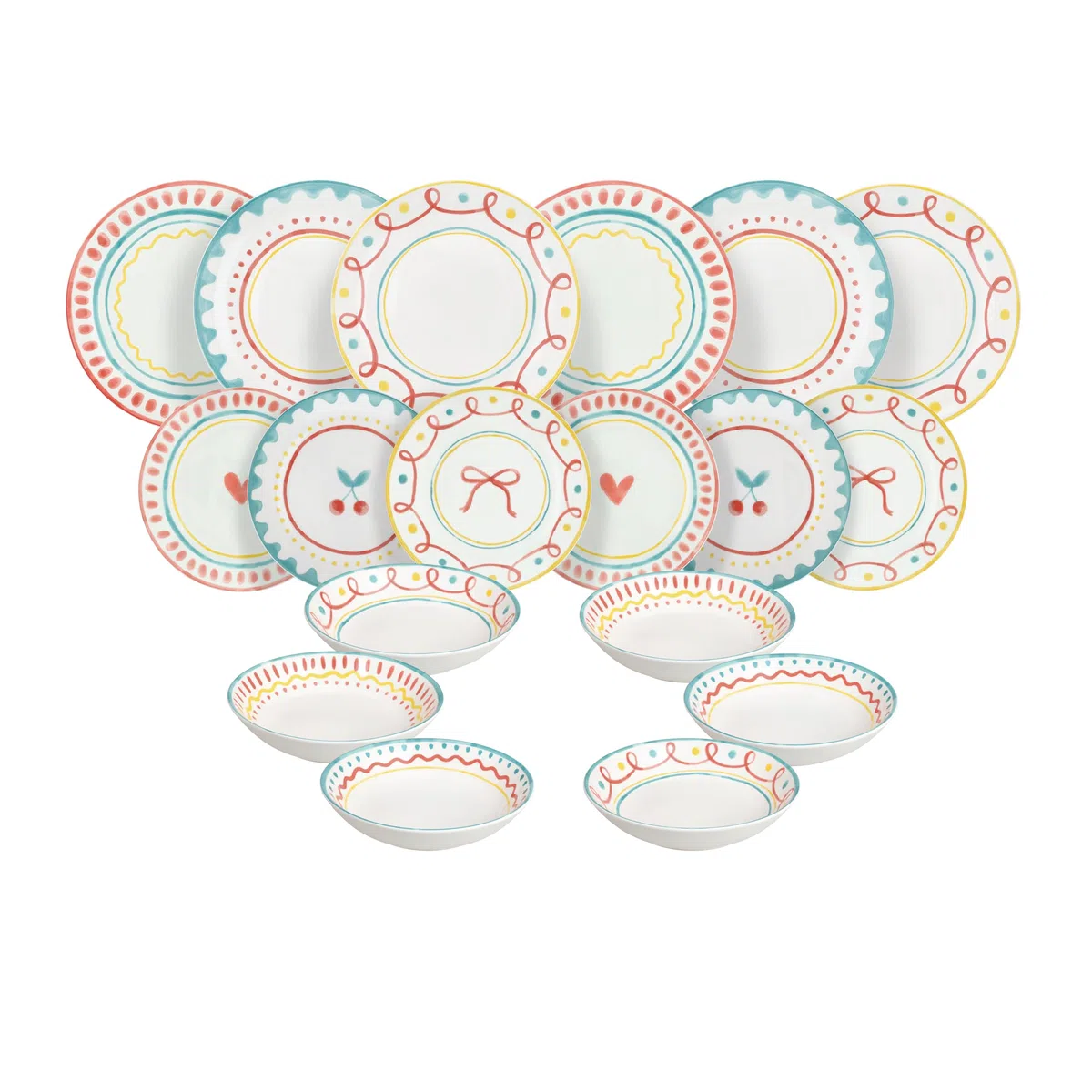 Tognana Cherry Pop, Servizio piatti per 6 persone 18 pezzi, porcellana, multicolor