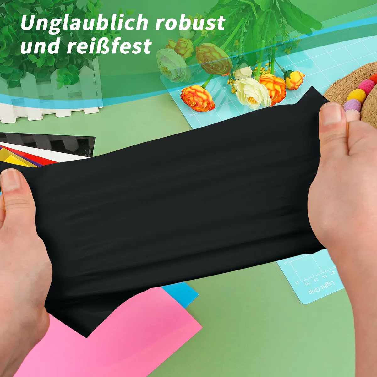 IModeur Pellicola in Tessuto Nero per Plotter - 30,5 x 400 cm Flexfolie per Cricut Maker, Silhouette Cameo - Pellicola Tessile per Vestiti, Cappelli, Pantaloni e Altri