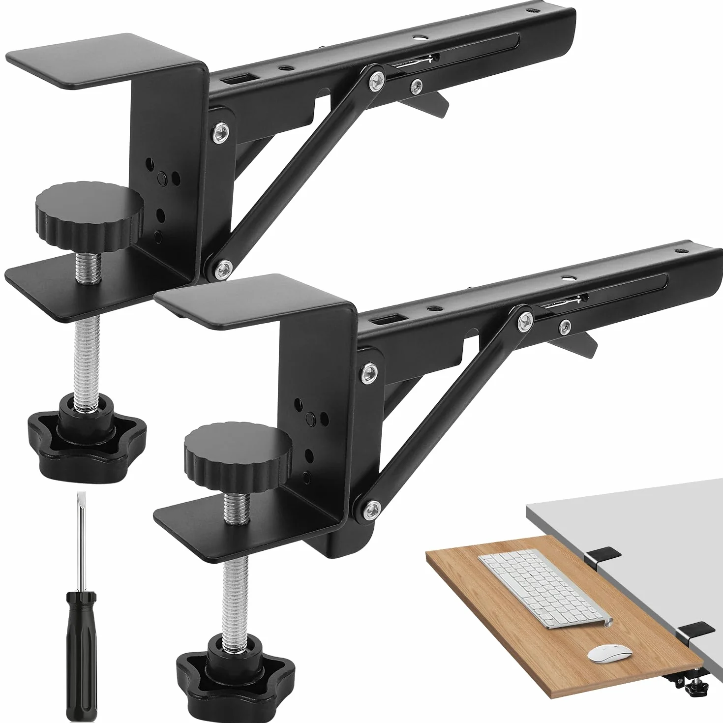 Staffa Supporto Vassoio Pieghevole Tastiera Prolunga Tavolo 2Pz Supporto Tastiera PC con Morsetto a C-Clip Nero Staffa del Vassoio di Estensione della per Scrivania e Tavoli da Ufficio