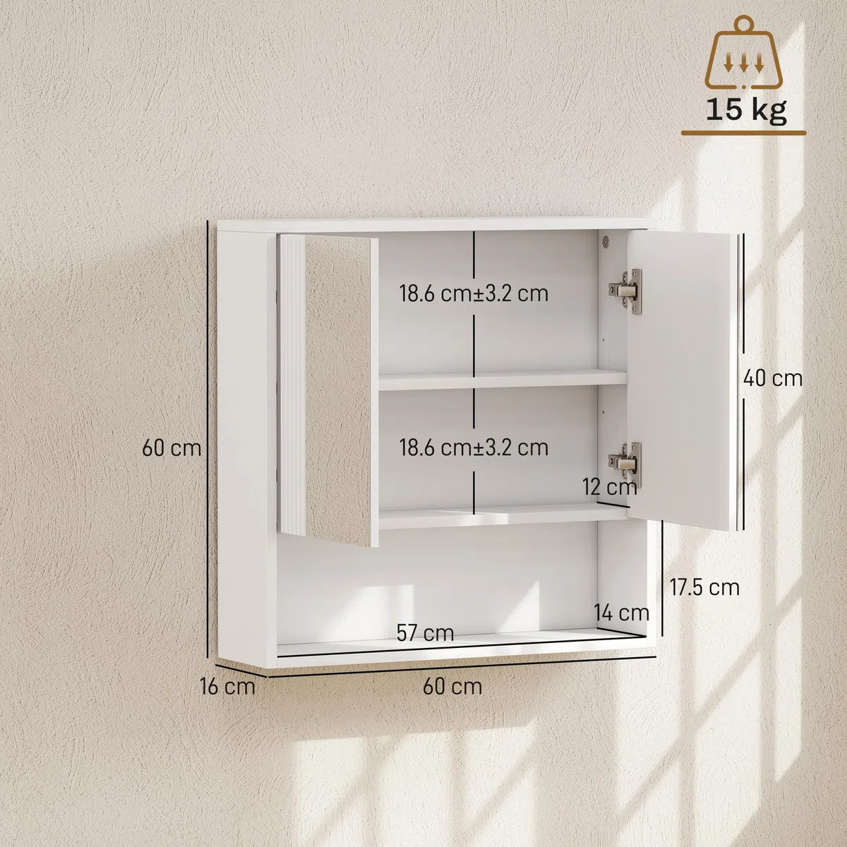HOMCOM Mobile Bagno da Parete, Mobiletto Bagno Pensile Sospeso Moderno con Anta Soft Close, 2 Ante Specchiate, Scomparto Aperto, Ripiano Regolabile, per Soggiorno e Ingresso, Salvaspazio, Bianco
