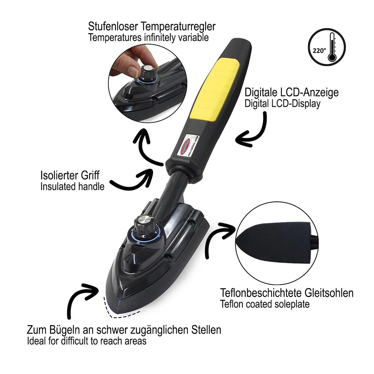 JAMARA 172140 Ferro da Stiro PRO Control Iron Nero