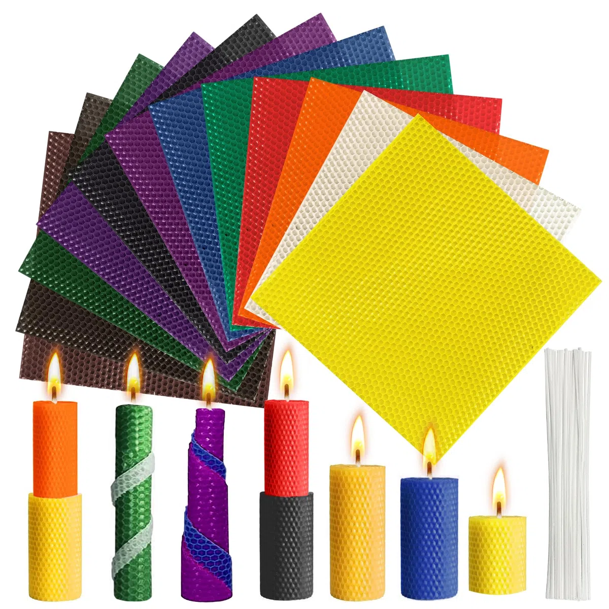 pangdapengpeng 12 Pièces Set di Candele in Cera D’api, 20x20cm Colori per Realizzare Candele, Feuille de Cire Abeille DIY con 22 cm Stoppino di Candela per Adulti, Creativi Fatti a Mano (12 Colori)
