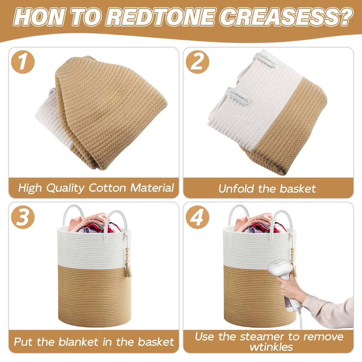 Cesto portabiancheria intrecciato, 50 x 37 cm Cesto Biancheria Sporca con Manici, Portabiancheria Grande, Cesto Pieghevole, Adatto per Lavanderia Bambini Bagno Giocattoli Coperte