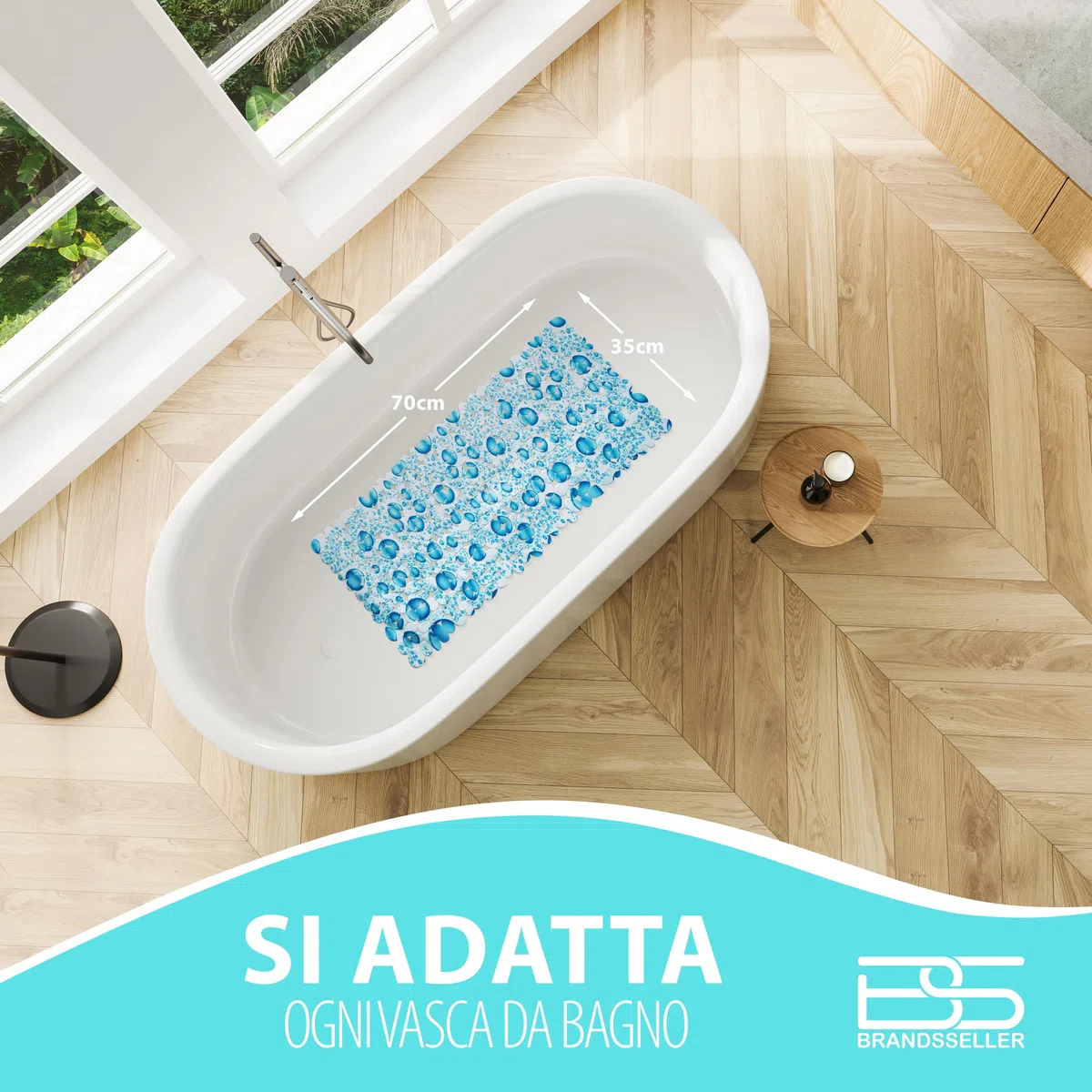 Brandsseller Inserto antiscivolo per vasca da bagno 70x36 cm – PVC con ventose, lavabile, antibatterico e antimuffa – base sicura per vasca – Disegno di Gocce