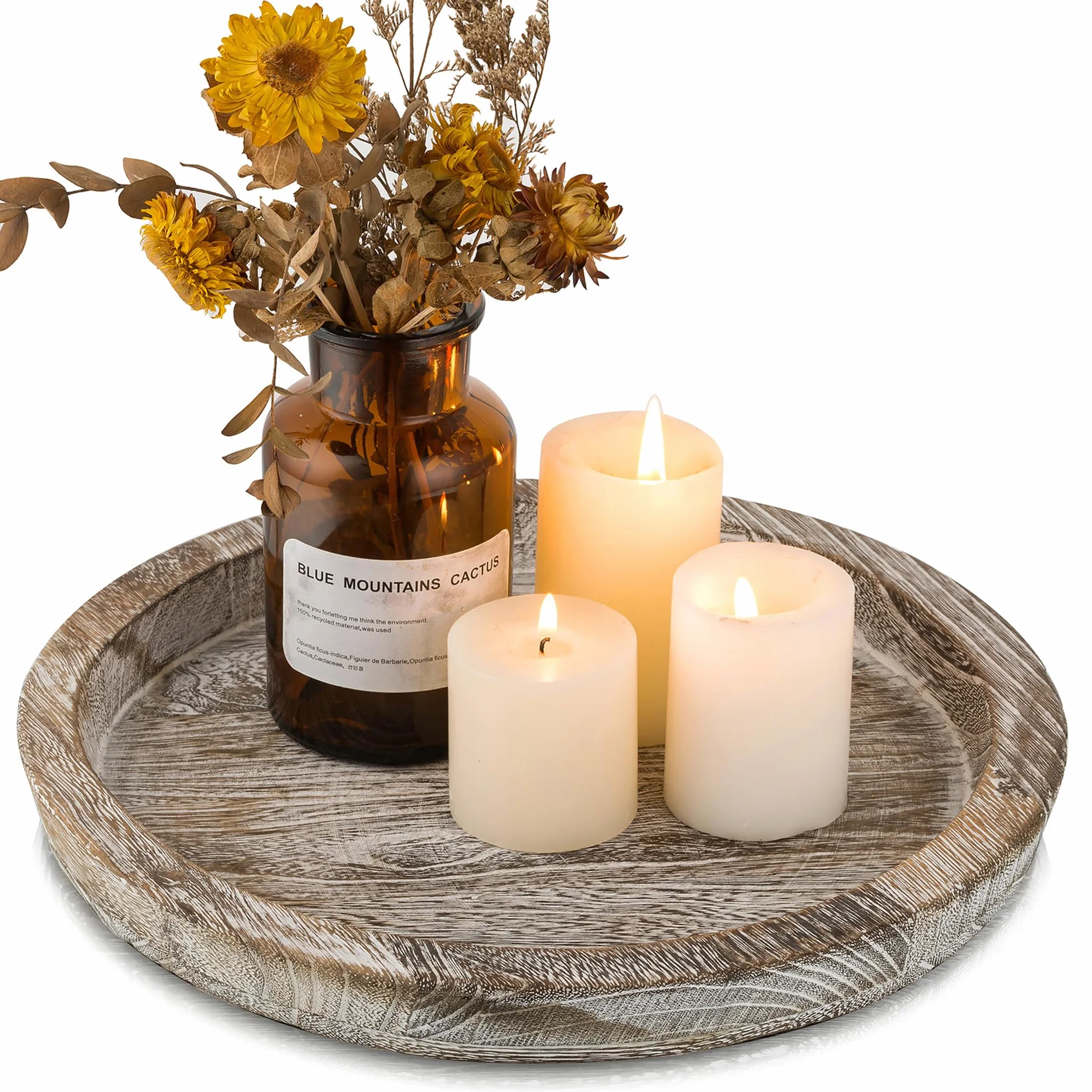 Hanobe Portacandele in legno: piatto decorativo rotondo per candele da fattoria, centrotavola in legno rustico, per Natale, matrimonio, Halloween, decorazione per la casa