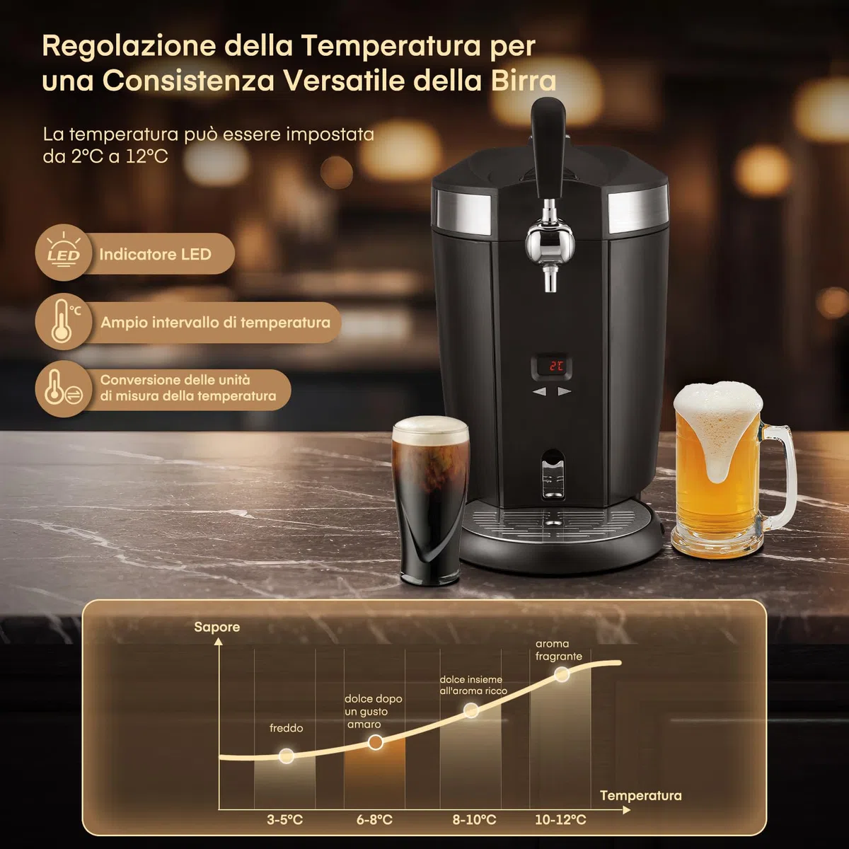 Spillatore di Birra, Impianto di spillatura per birra, Spillatore di Birra, Compatibile con Fusti Universali Pressurizzati/non Pressurizzati da 5L