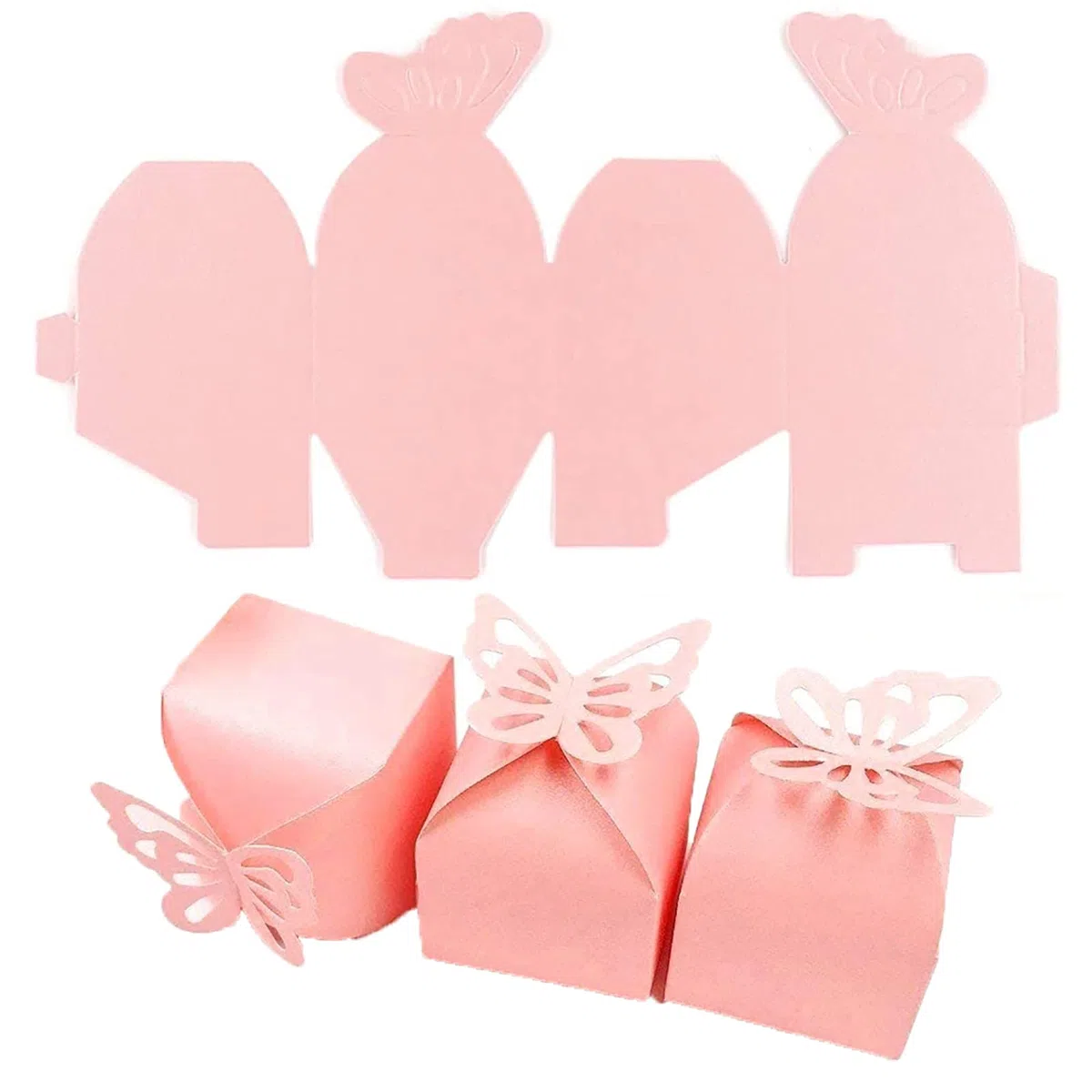 Scatole Bomboniere Farfalla, 50 PCS Carta Perlata Scatola per Caramelle Rosa, Scatole Regalo Rosa,Portaconfetti Scatola per Baby Shower, Compleanno, Matrimonio, Natale, Feste Decorazione da Tavola