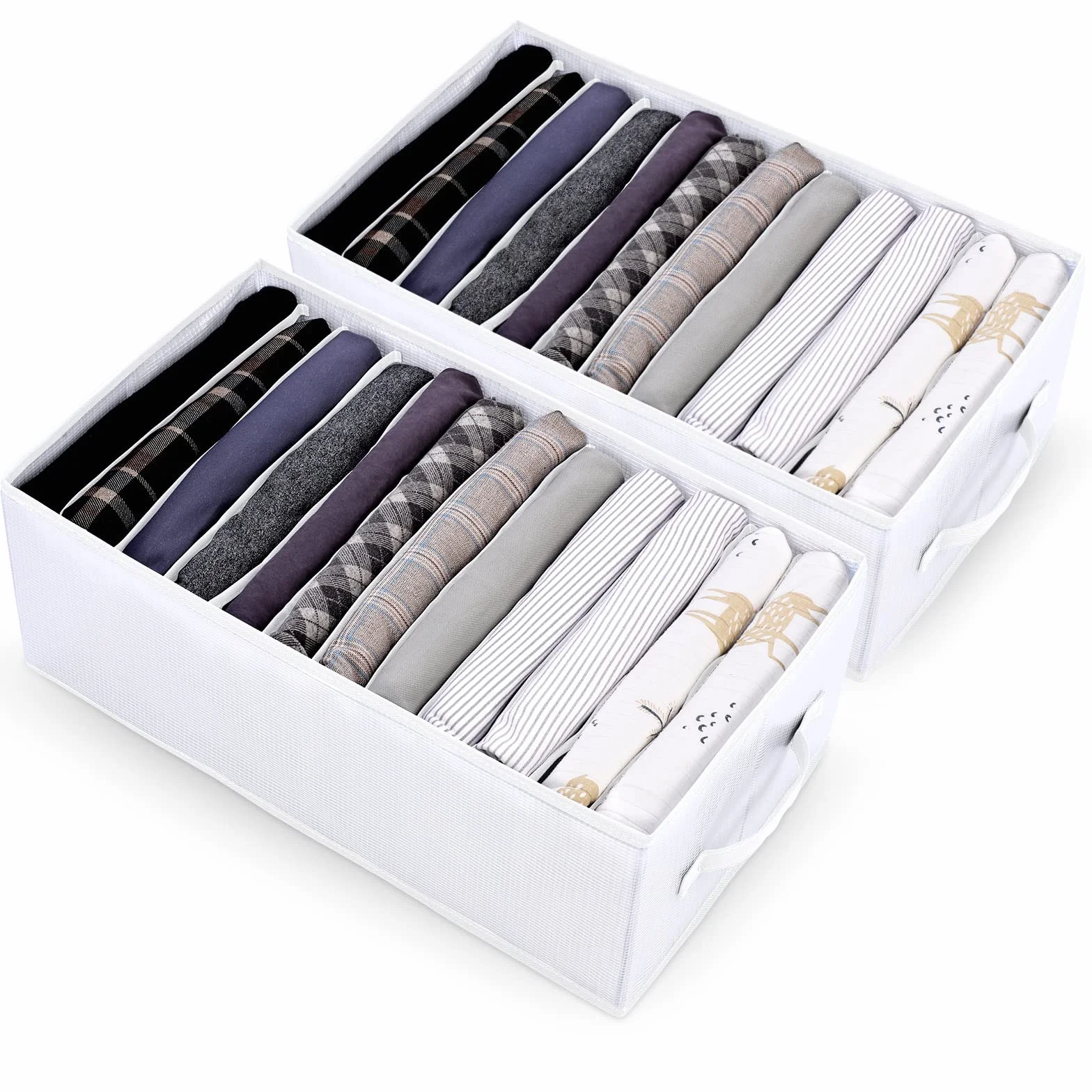 Organizer Cassetti Armadio, 12 Griglie Divisori Cassetti Organizer er Jeans Scatola, 2PCS Pieghevole Scatole Portaoggetti Per Magliette, Pantaloncini, Bianco Neve