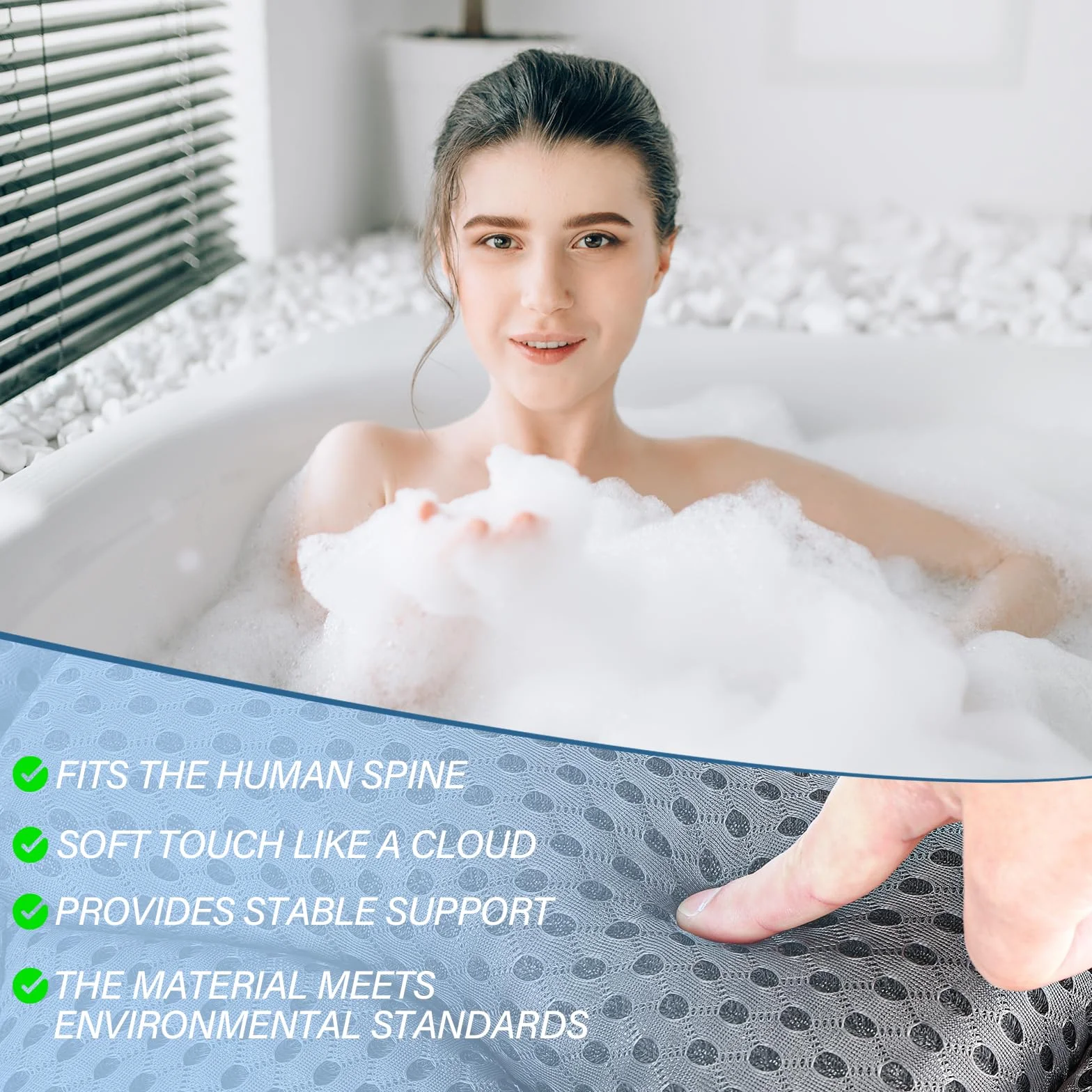 Zikenis Cuscino da Bagno con 6 Ventose Antiscivolo, Cuscino Vasca da Bagno 4D Mesh, per Ergonomici, per Collo, Schiena, Vasca e Spa di Casa