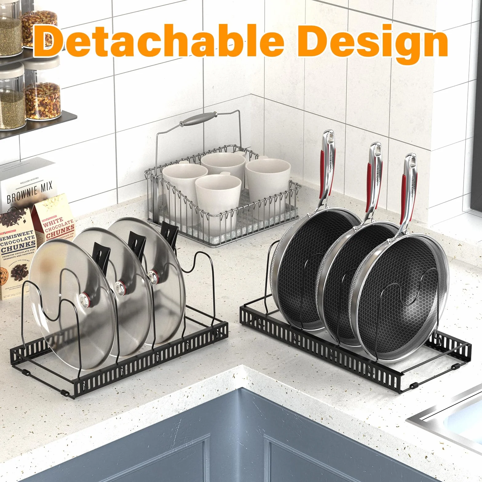 Zanfqvo Porta Coperchi Pentole, Organizer Padelle con 10 Scomparti Regolabili, Porta Padelle Salvaspazio, Portacoperchi Allungabile, Contenitore da Cucina per padelle, coperchi e Piatti