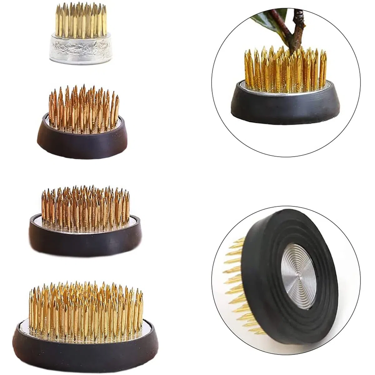 4 Pezzi Rana Rotonda, Acciaio Inossidabile Ikebana, Rana Fiore, Rana Fiore Rotonda, Composizione Floreale a Spillo in Rame con Base Ad, Anello in Gomma Acciaio Inossidabile, per Home, Office