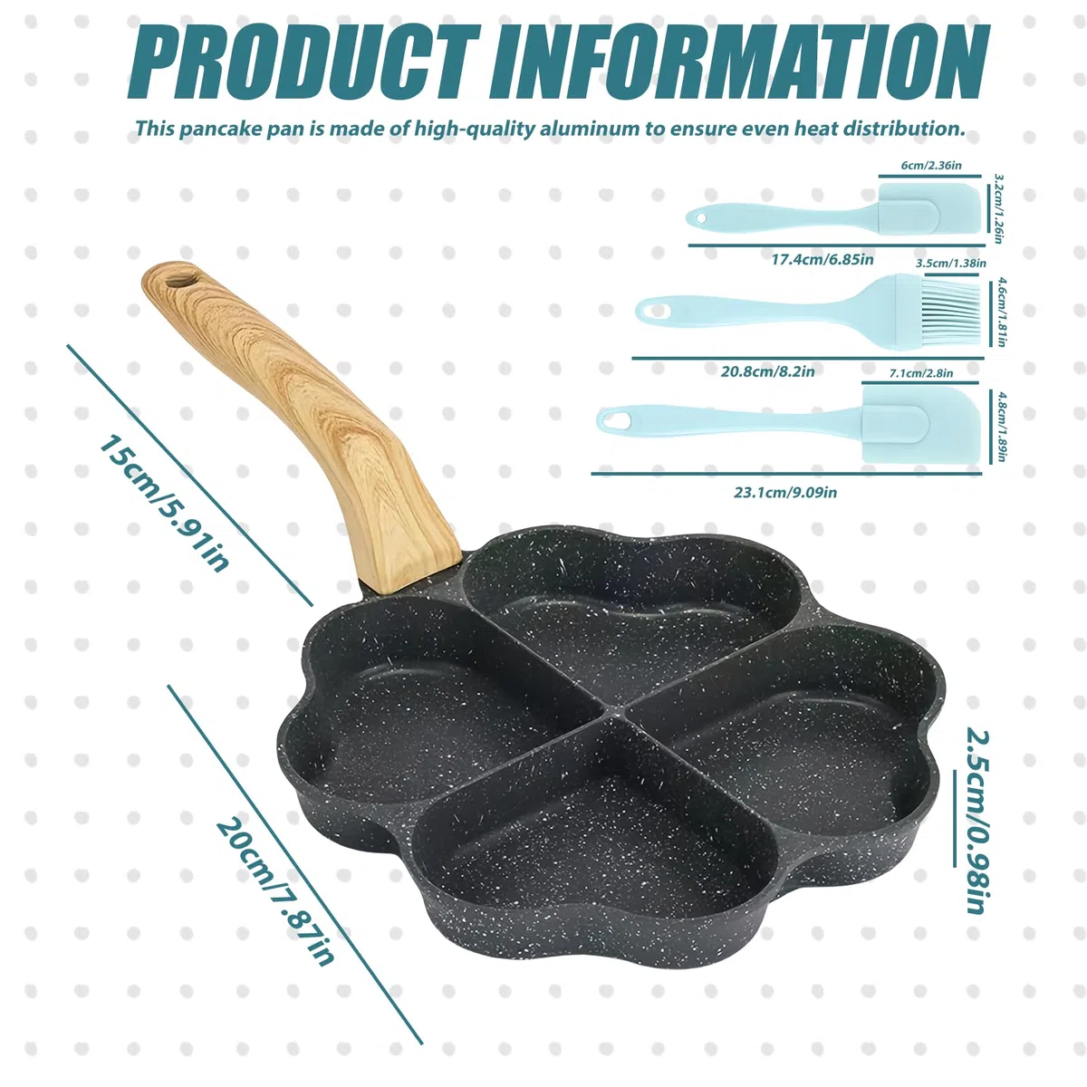 Padella a forma di cuore a 4 fori: antiaderente granito, piccole padelle, antiaderente con spatola in silicone e pennello, padella a induzione, senza PFOA, per fornello a gas