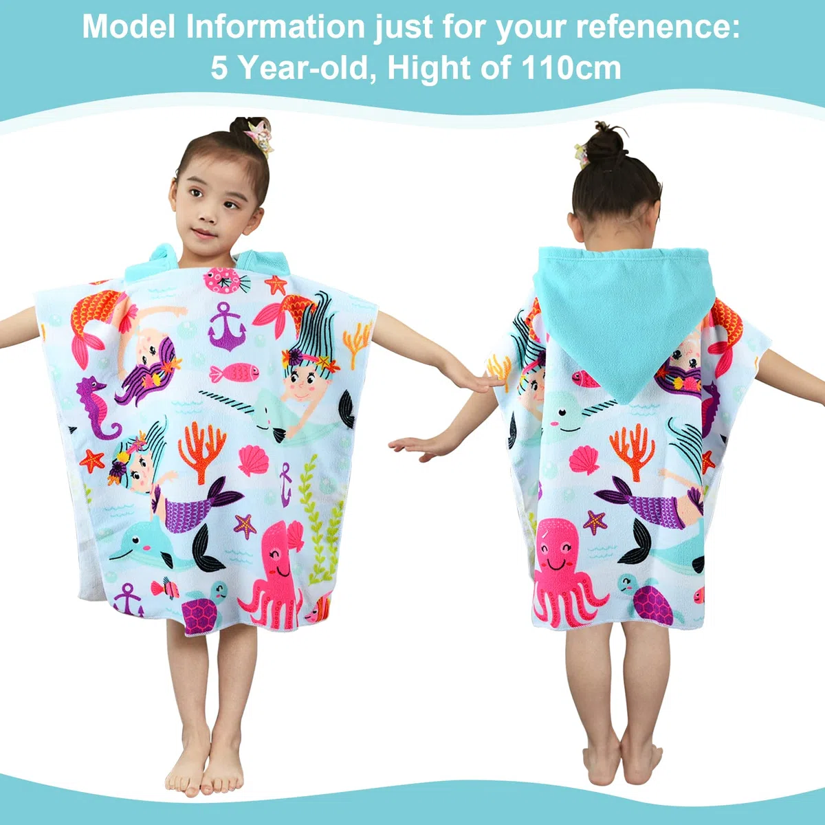 Poncho da Bagno per Bambini, Asciugamano da Spiaggia Per Bambini con Cappuccio Telo Mare in Microfibra per Spiaggia Bagno Doccia Nuotare Piscina Accappatoio per Ragazze Ragazzi 2-8 Anni