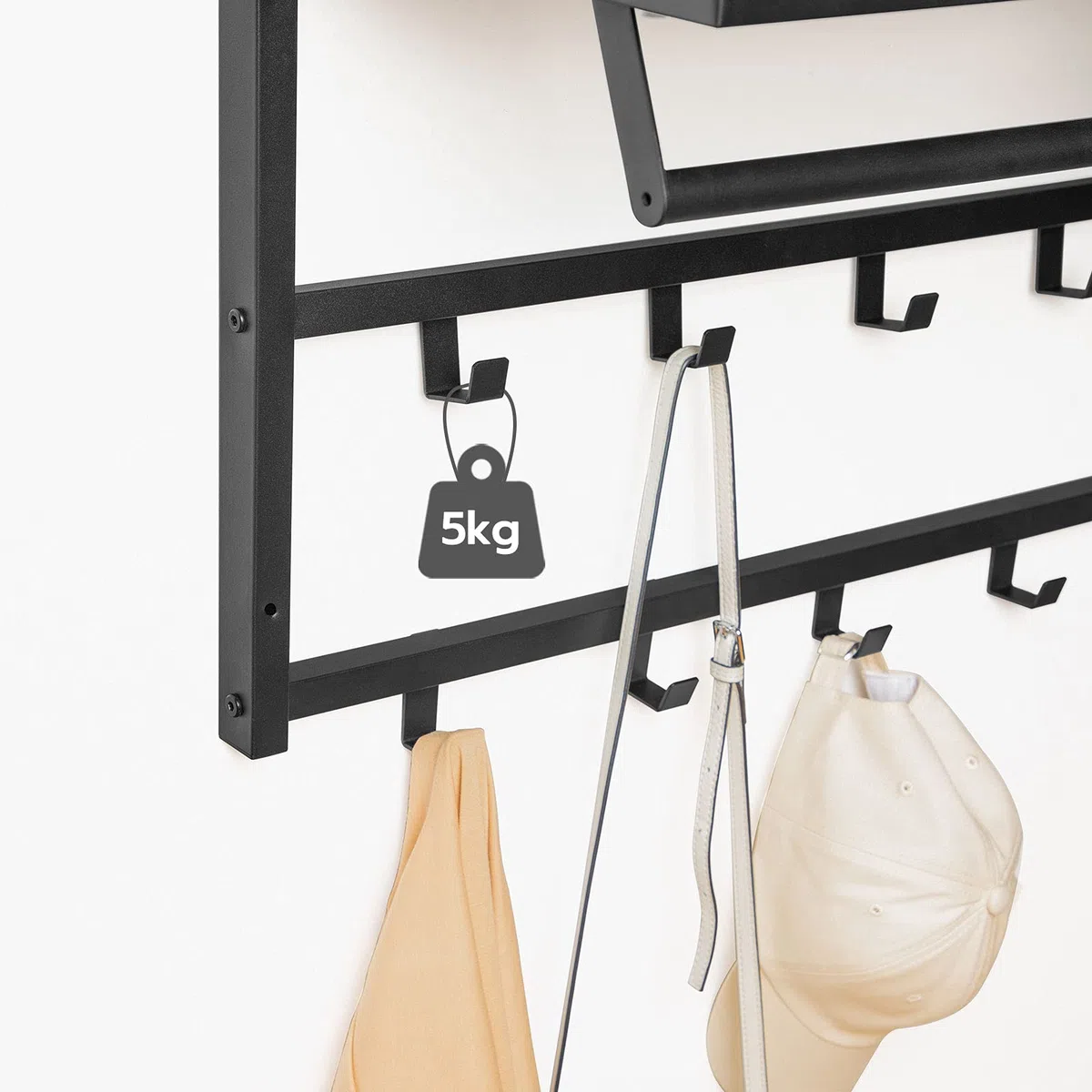 HOOBRO Appendiabiti da Parete, Attaccapanni da Muro con 10 Ganci, Mensola da Muro con Barra Appendiabiti, Mensola Portaoggetti, 80 x 30 x 42 cm, per Ingresso, Camera da Letto, Bagno EBF12YM01