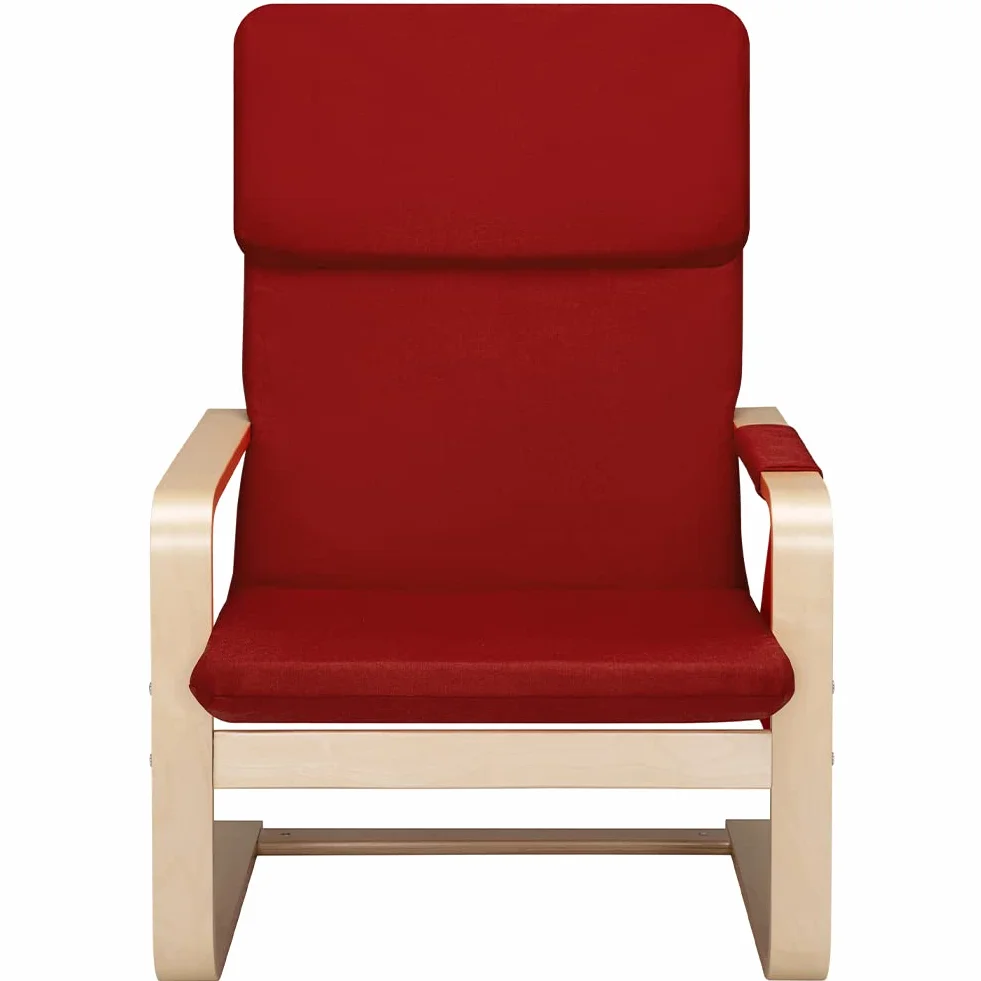 BAKAJI Sedia a Dondolo in Legno di Betulla con Rivestimento in Cotone Imbottito in Spugna Altissima Densità, Poltrona Oscillante Relax con Borsa a 2 Scomparti e Cuscino, Seduta Ergonomica (Rosso)