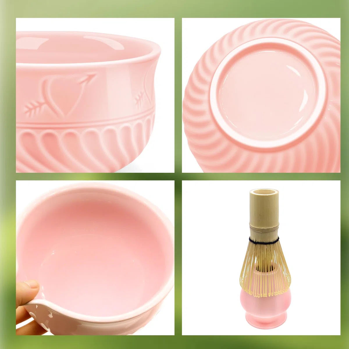 5 pezzi Matcha Kit, Set da tè Giapponese Premium, con Frusta Matcha in Bambù Cucchiaio Ciotola e Supporto, Set Matcha per Gli Amanti del tè(Rosa)