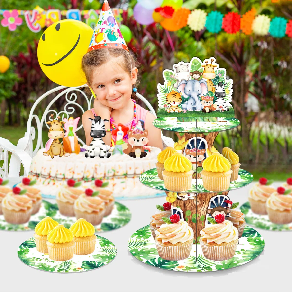 Zoo-Party - Supporto per cupcake, per 24 cupcake, 3 animali, per feste di compleanno, baby shower, feste