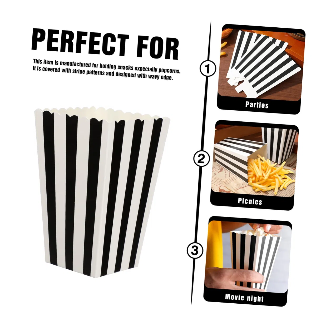 Alipis Scatole per Popcorn in Carta Nero 24 Pezzi Strisce per Facile Conservazione e Snack Comodi per Serate Cinema e Tavoli da Dessert