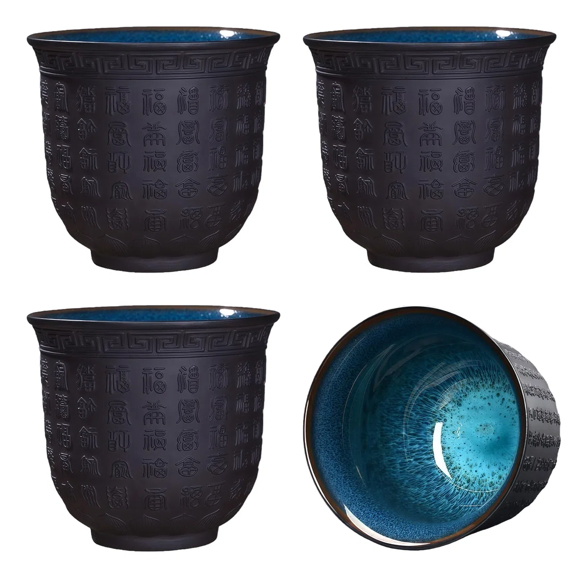 4 tazze da tè giapponesi in ceramica 165 ml: tazza da tè cinese Zisha, fondo loto, tazza da tè asiatica, design in rilievo, per cerimonia del tè e regalo