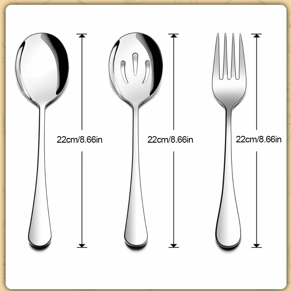cucchiaio da portata, 3 Pz In Acciaio Inox Utensili da Servizio Grandi Cucchiai di Servizio Slotted Cucchiaio e forchetta di Servizio per Buffet, Party, Banchetto e Riunioni di Famiglia