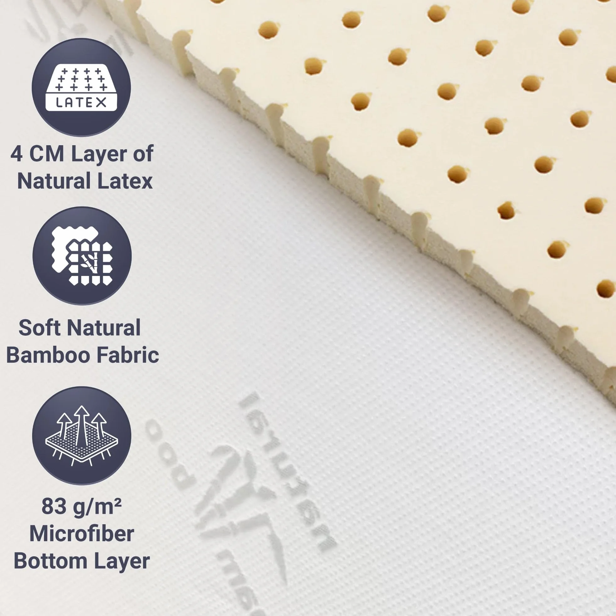 The White Stone Topper Singolo in Lattice Naturale | Tessuto in Bamboo Traspirante e Anallergico Sfoderabile | Altezza 5 cm | Elastici di fissaggio agli Angoli | Correttore per Materasso 80 x 200