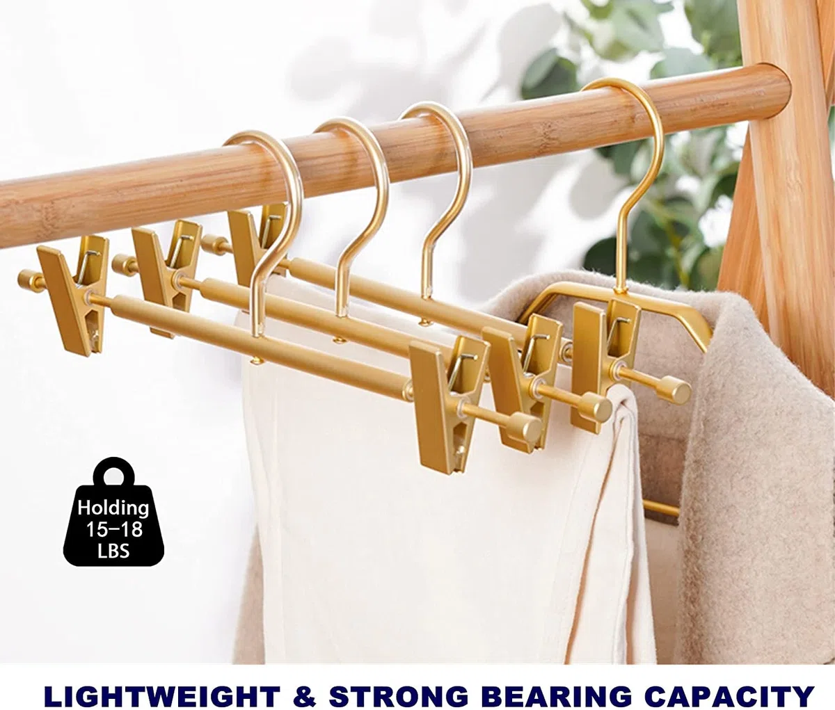 Amber Home 20 Pezzi 31cm Grucce di Ferro Alluminio Oro, Dorata Metallico Appendiabiti per Pantaloni Gonna Biancheria Intima Mutande, Antiscivolo con Clips