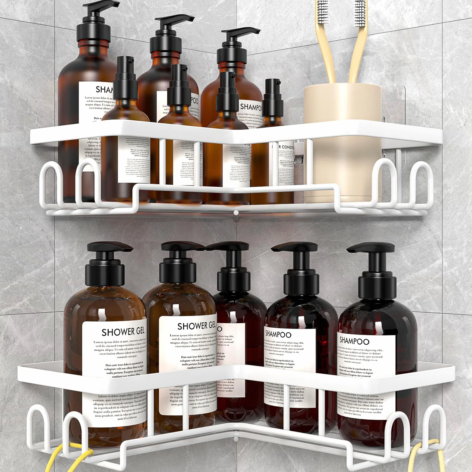 Mensola Doccia Angolare Senza Foratura 2 Pezzi, Porta Sapone per Doccia Porta Shampoo Bagno Accessori Nero (Bianco, 2 Pezzi)
