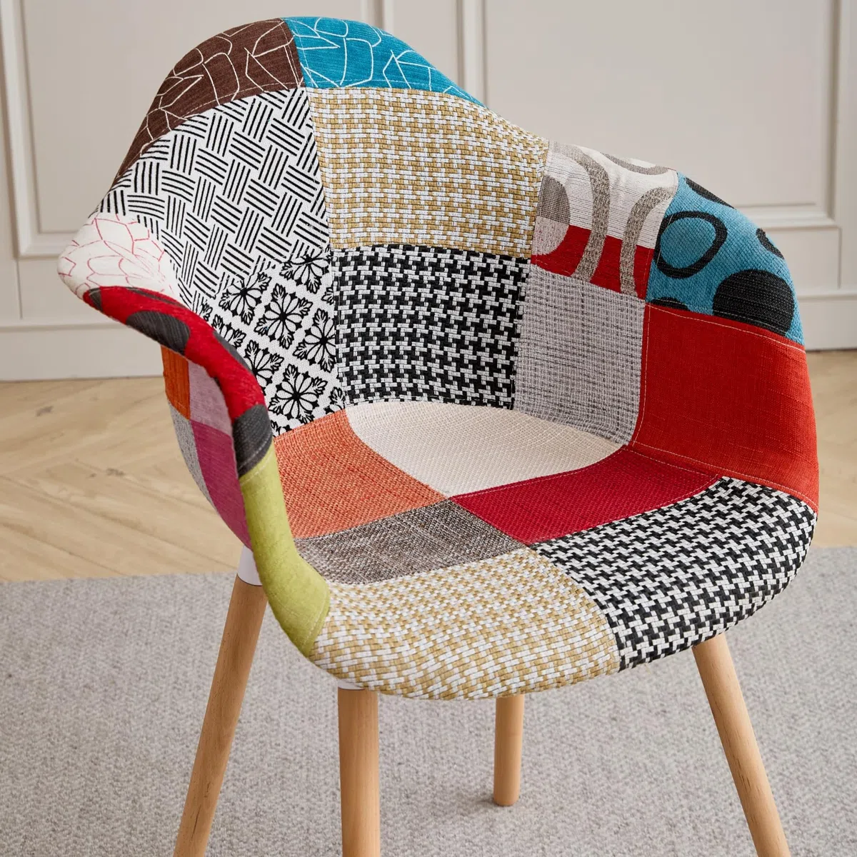 GrandCA HOME Set di 2 Sedie da Pranzo Moderne con Braccioli, Gambe in Faggio, Sedie da Cucina Patchwork Nordiche per Cucina, Soggiorno, Sala da Pranzo, Camera da Letto (Rosso)