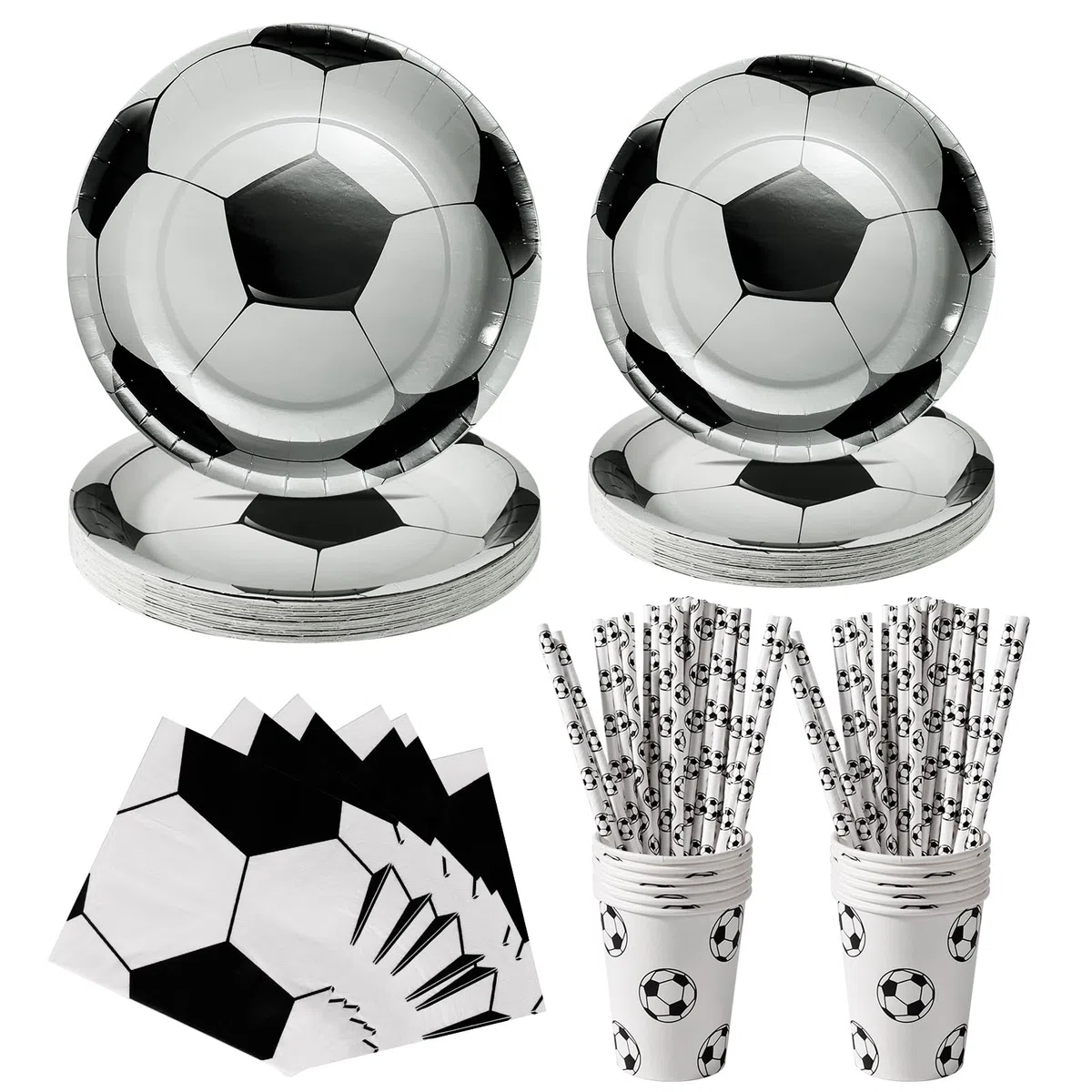 Decorazioni per feste di calcio per 20 ospiti, set da tavola include piatti di carta da calcio, per tema sportivo festa di compleanno, baby shower decorazioni per feste