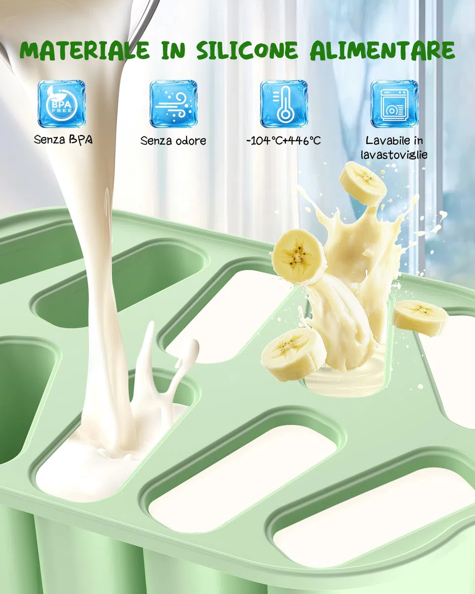 Stampi per Ghiaccioli in Silicone, Silicone Stampi per Gelato senza BPA, 10 Cavità Formine Ghiaccioli Riutilizzabili, Stampi per Ghiaccioli Spazzola per la Pulizia e Coperchio, per DIY Ghiaccioli