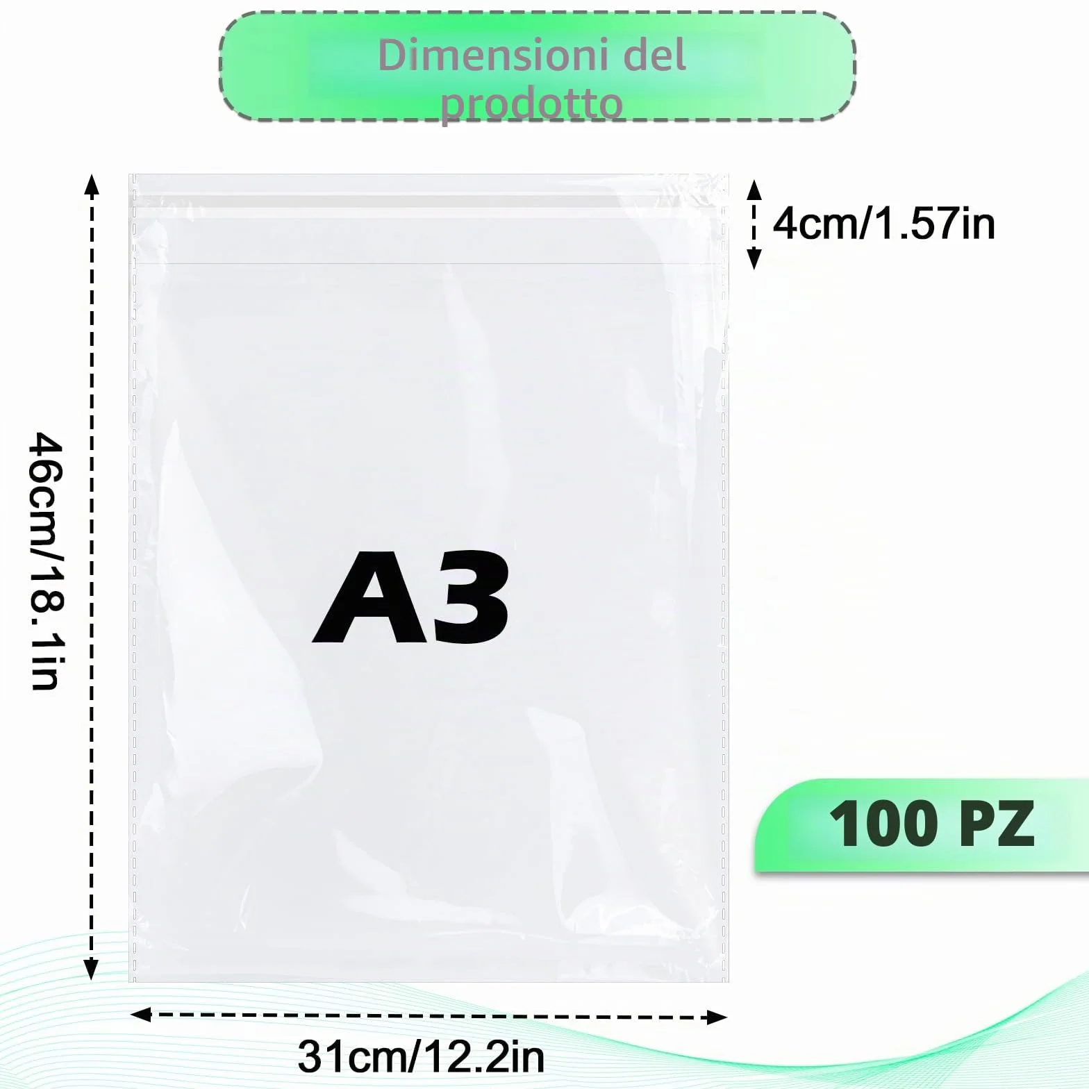 JIANTA 100 Pezzi A3 Cellophane Bags Autosigillanti Trasparente Sacchetti Imballaggio 31cm x 46cm