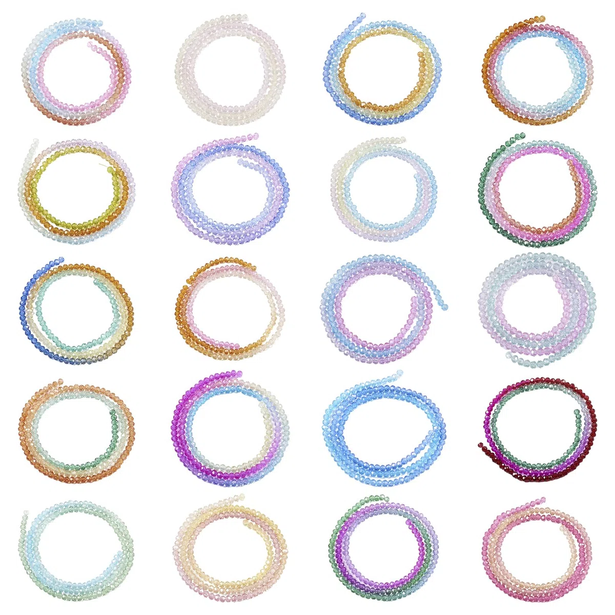 FASHEWELRY - 20 fili di perline di vetro trasparente, 3 mm, perline sfaccettate a rondelle colorate, distanziatori liberi per braccialetti e collane, bigiotteria fai da te