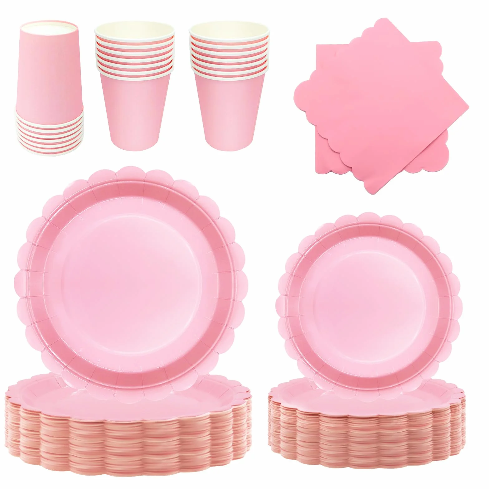 Stoviglie per Feste 96 Pezzi Rosa Chiaro Set Piatto Carta Tazze Tovaglioli 24 Ospiti
