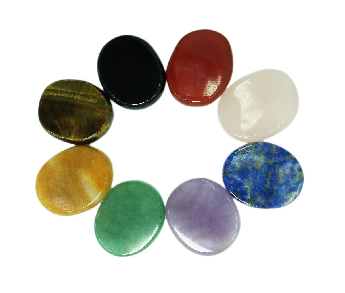 Set di 8 pietre chakra, forma ovale, per meditazione di guarigione con cristalli, Reiki o come pietre scaccia-pensieri o da tenere in tasca