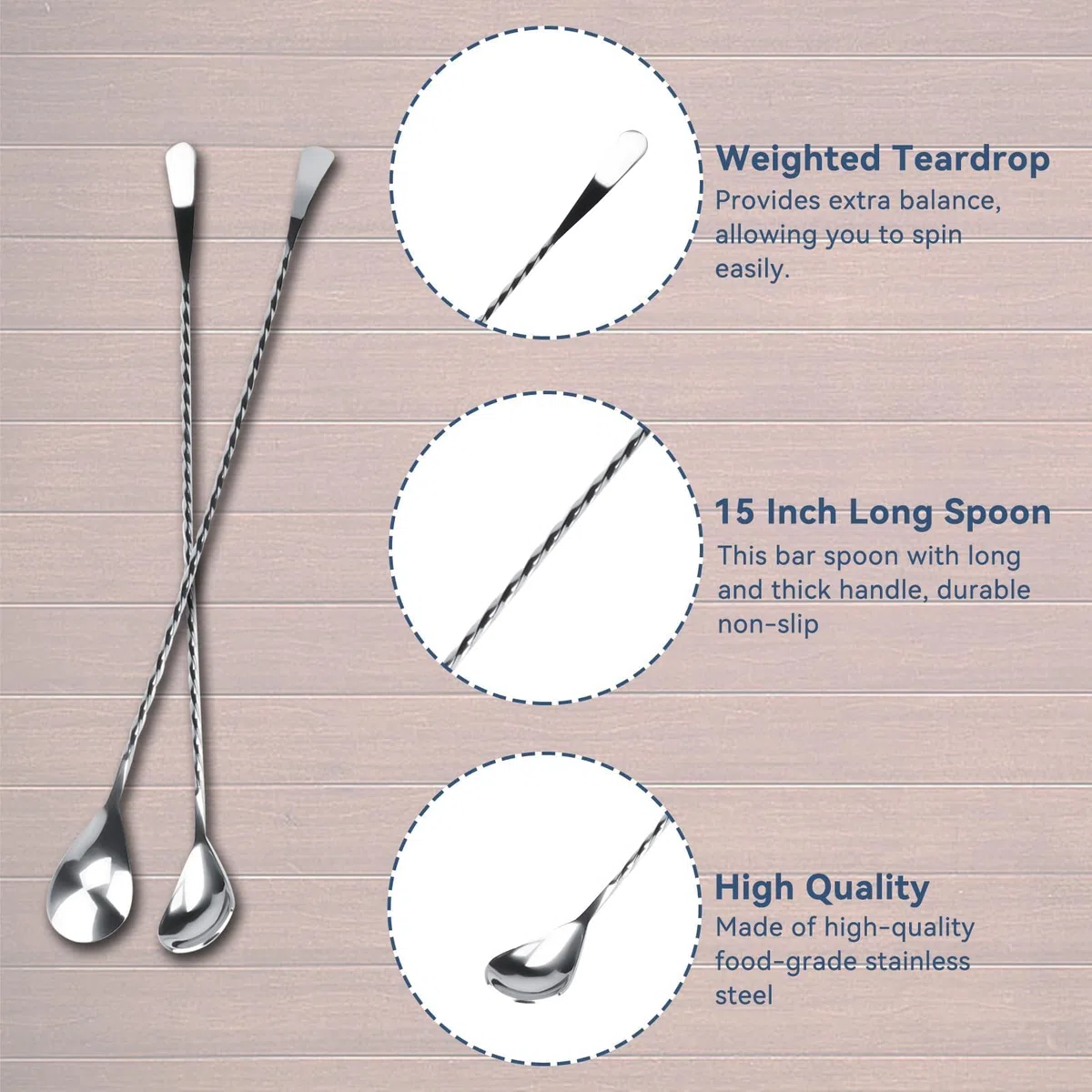 Cucchiaio per mescolare in Acciaio Inossidabile, 40CM cucchiaini da Bar con Manico Lungo, pratico accessorio da bar per miscelare i cocktail per frappè, succhi, tè