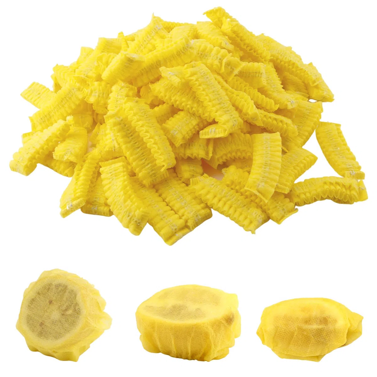 BOXOB 100 Confezioni Coperture per Limoni per Spremere, Retino per Limoni Sacchetti per Spicchi di Limone Panni per Spremere il Limone Fasce Elastiche per Metà e Spicchi di Limone (Giallo)