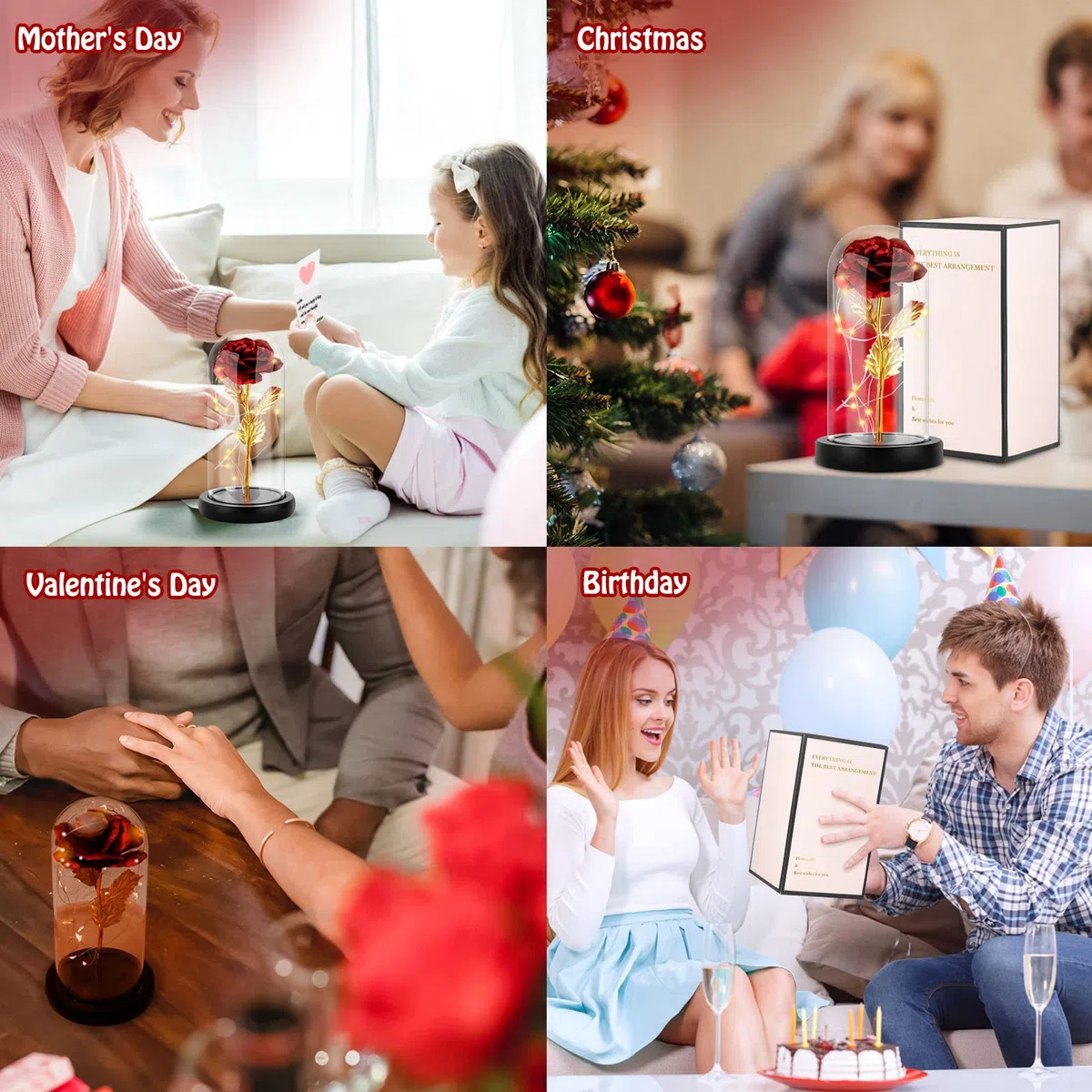 Rosas Eterna Rosa Bella e la Bestia, Idee Regalo San Valentino per Lei, RosaStabilizzata Vera in Vetro conRosa Led Luci,Rosa San Valentino Donna Compleanno Festa della Mamma Regalo Originali.