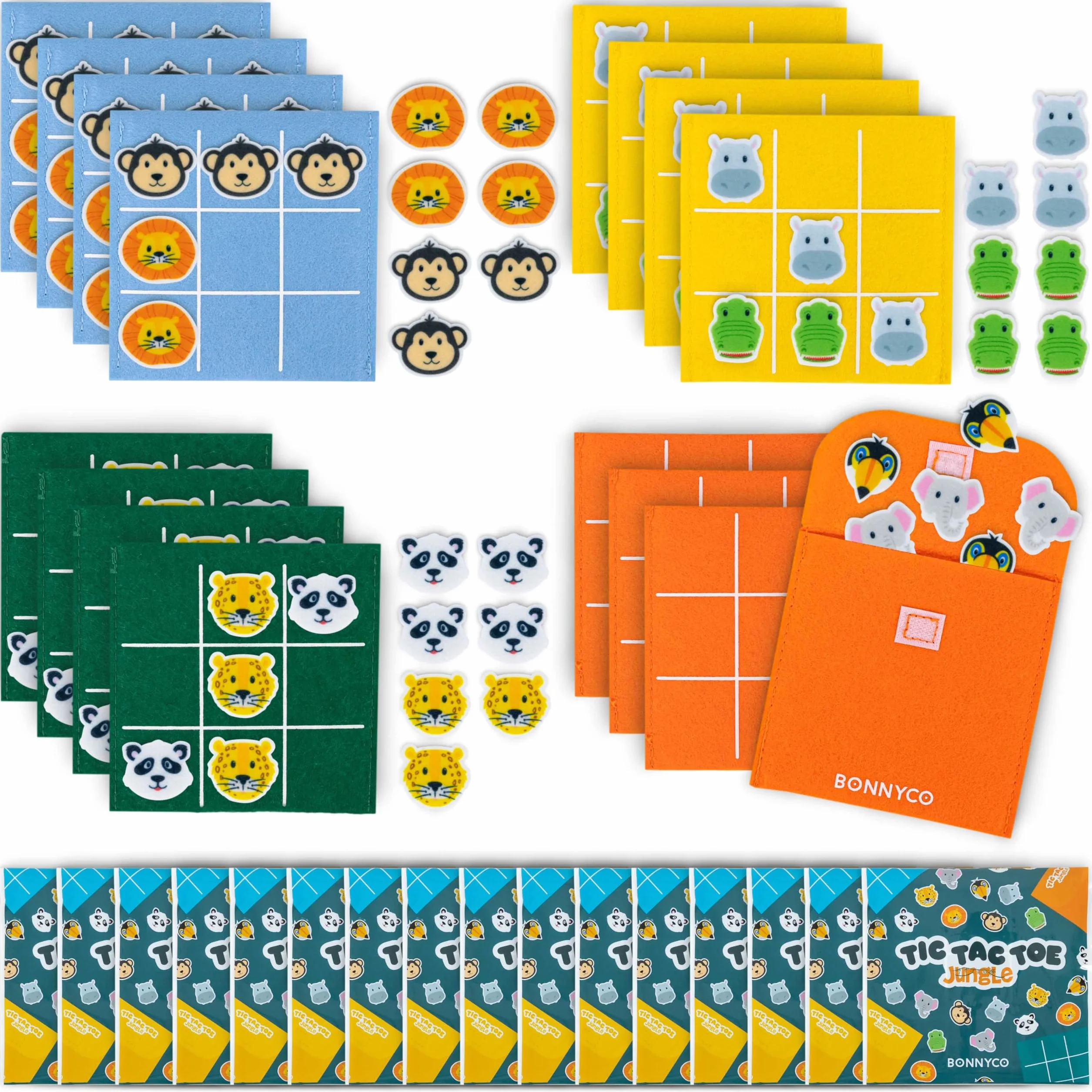 BONNYCO Tic Tac Toe Animali della Giungla, Pack 16 Gadget Compleanno Bambini. Mini Giochi, Regalini Fine Festa Compleanno Bambini. Regalino Fine Festa Invitati Persierini, Gioco Tris Giochini Scuola