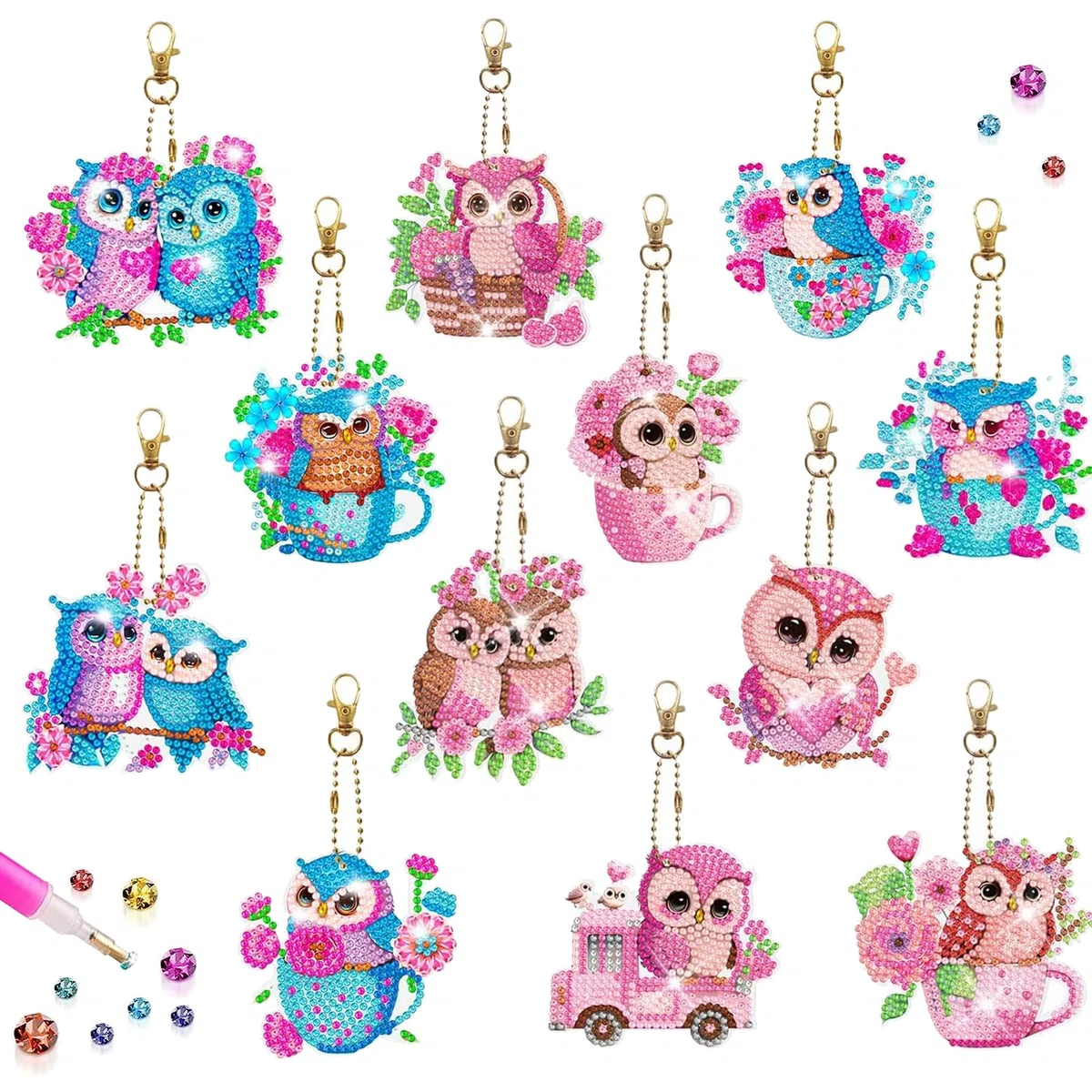 DNWFZ Diamond Painting Portachiavi 12PCS 5D DIY Disegno Farfalla Pittura Diamante Fai Da Te Uccelli Decorazione Borsa Borsetta Per Bambini Adulto Donna