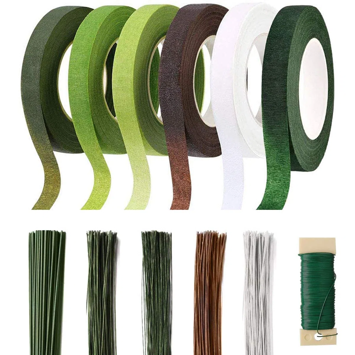 Kit di strumenti per composizioni floreali, set da 6 rotoli di fusto e 220 pezzi di filo floreale (18/22/26 gauge) per bouquet di fiori, imballaggio e fai da te