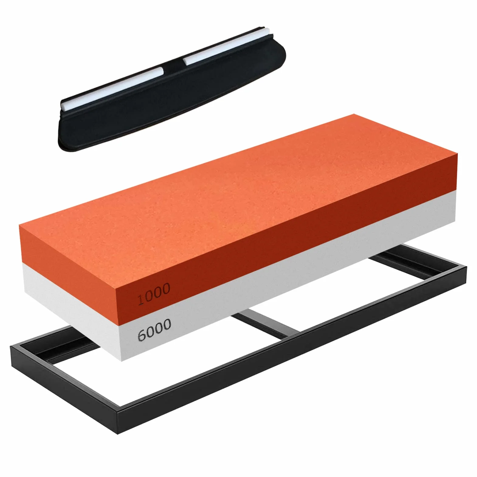 Pietra per affilare,grana 1000 e 6000,Double-Sided Affila Coltelli con Base in Silicone Antiscivolo e Guida all'Angolo(pietra 2 in 1)